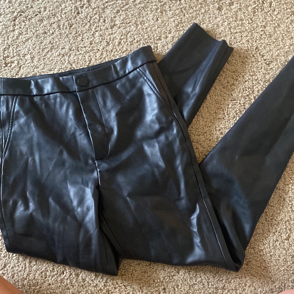 Zara fake leather black mid rise pants